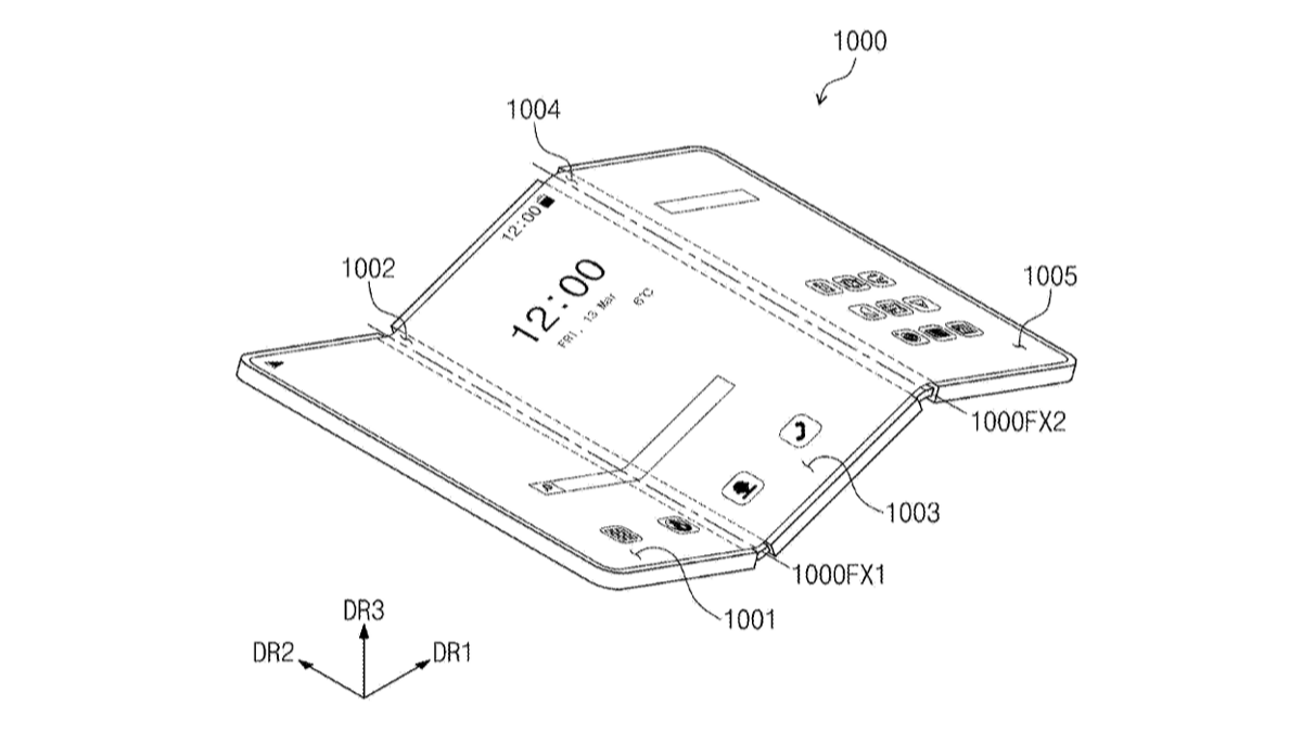 Diagrams detailing a potential Samsung tri-fold device taken from a patent filed in 2021