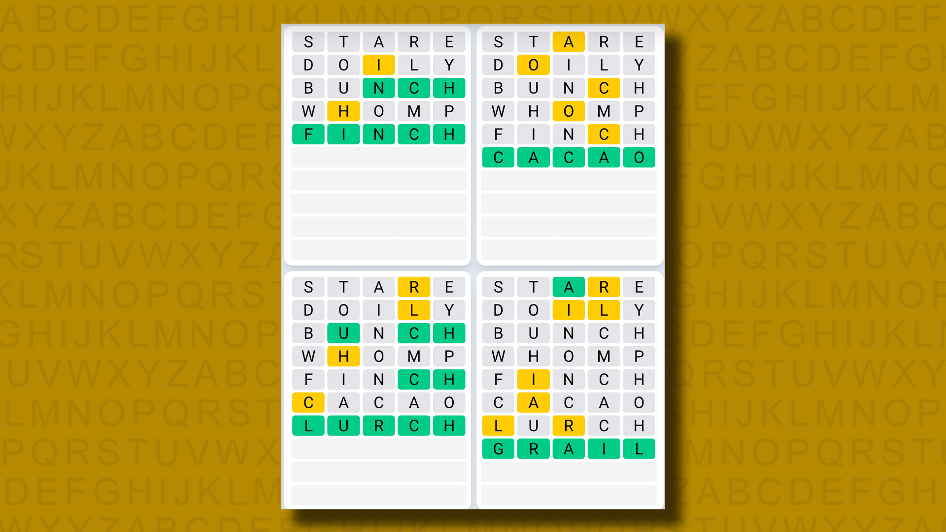 Quordle Daily Sequence answers for game 1018 on a yellow background