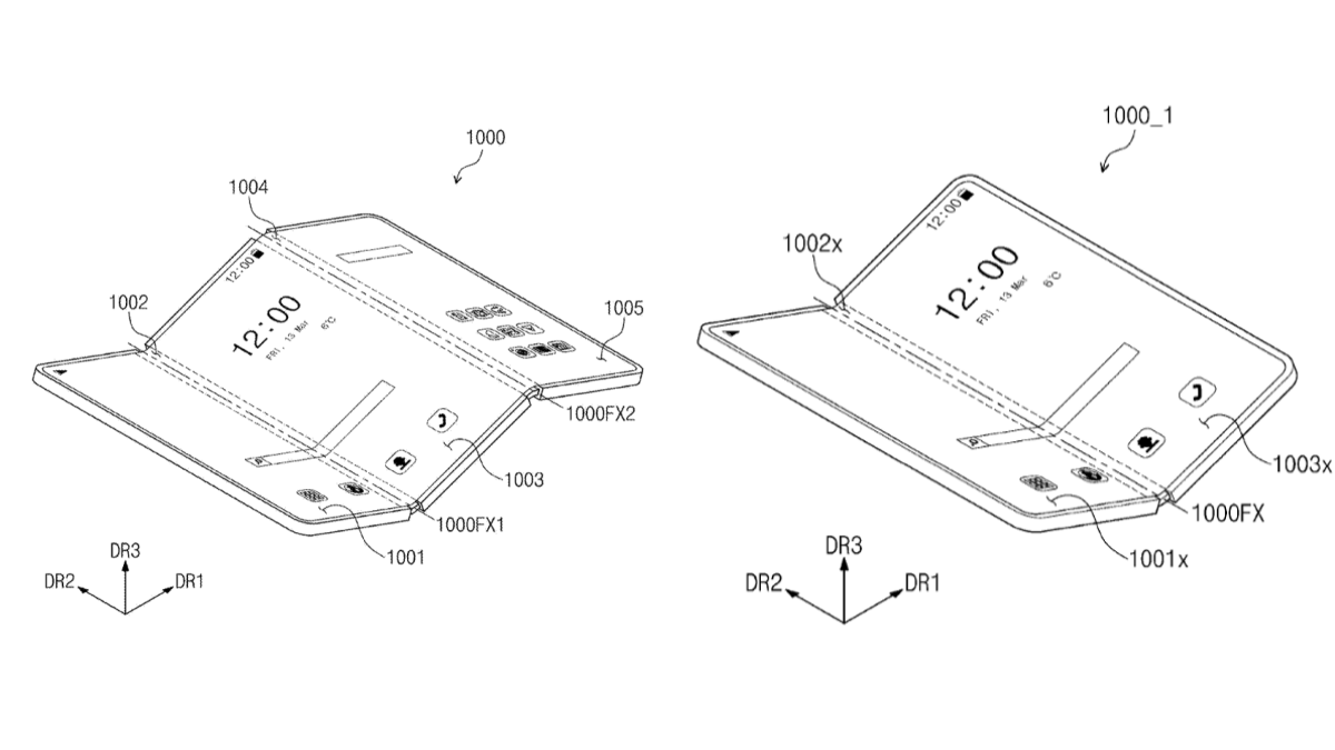 Diagrams detailing a potential Samsung tri-fold device taken from a patent filed in 2021